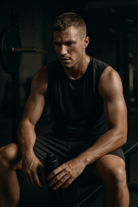 Strong man lifting weights with focus